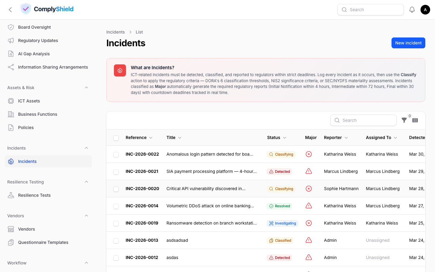 Incident Management — classification, tracking, and reporting