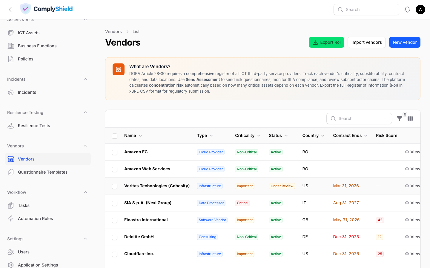 Vendor Management — oversight, scoring, and contract tracking